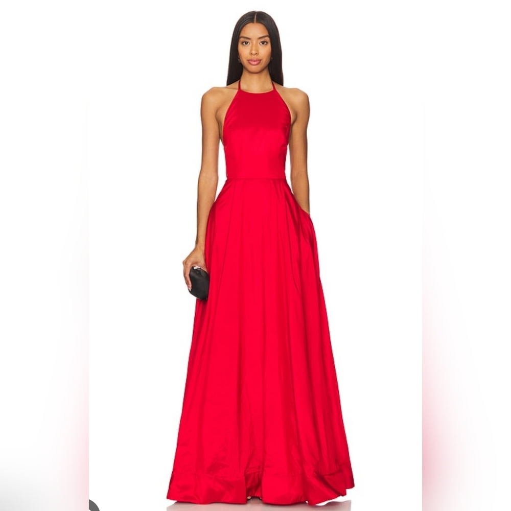 Hansen & Gretel Women's Gilda Red Halter Neck Gown Maxi Dress Size XS